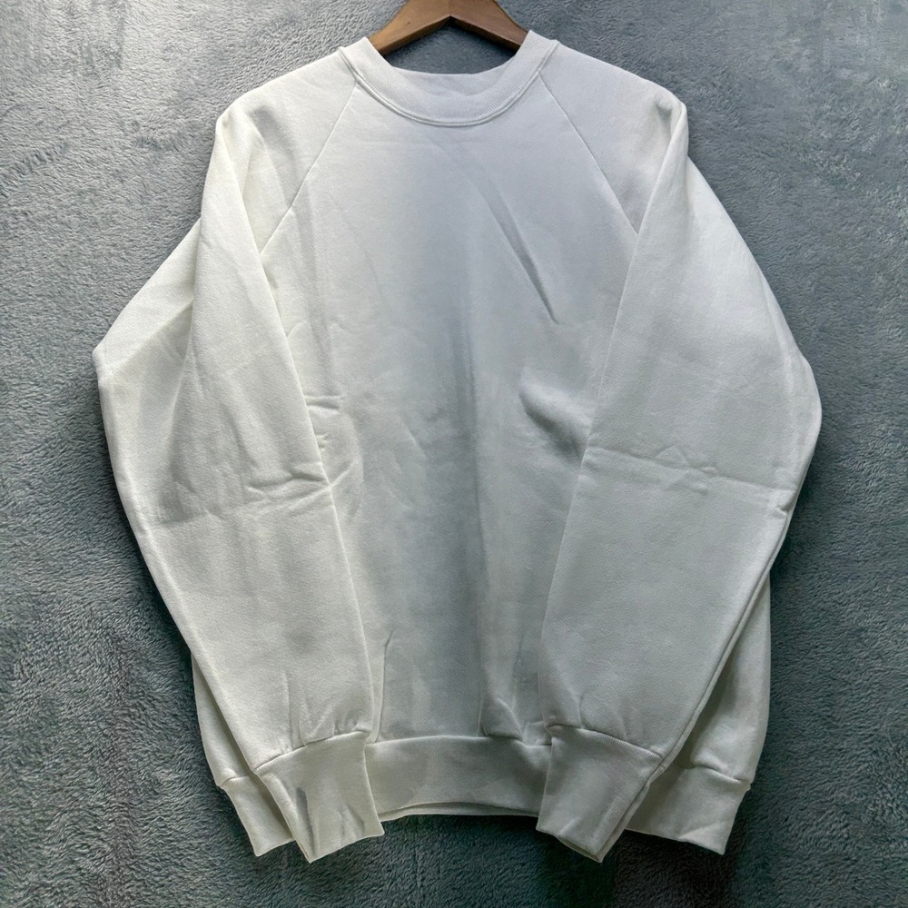 Vintage Fruit of the Loom Sweatshirt White Blank Crewneck USA Made Mens Large - Picture 7 of 9